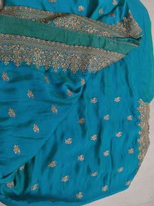 Stunning Teal Embroidered Saree