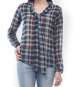 Plaid Tie Neck Shirt Top