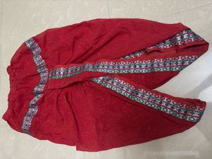 Trendy Short Red Dhoti Pants with Traditional Orna
