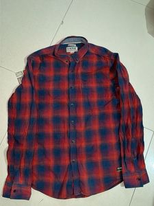 Men's Red & Blue Plaid Flannel Shirt M Size🖐🏻