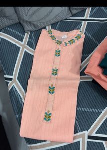 Peach Striped Embroidered Kurta