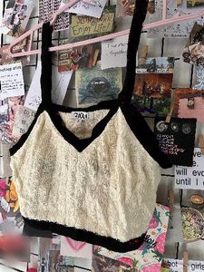 Cream Crochet V-Neck Crop Top
