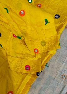 Yellow Mirror Work Kurta Set