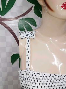 (1200)Polka Dot Tie Strap Crop Top