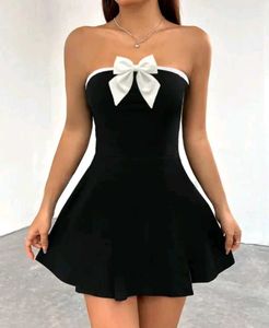 New Black Bow Strapless Mini Dress