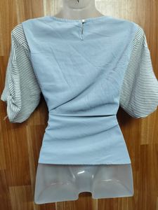 Chic Blue Striped Sleeve Top