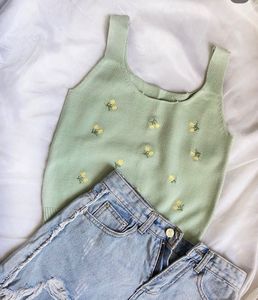 Cute Embroidered Knit Tank Top