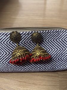 Red & Gold Jhumka Earrings