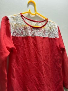 Elegant Red Tunic with Lace Detail