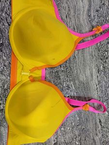 Bright Yellow Padded Bra with Pink Trim