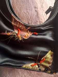 Black Satin Bag with Beaded details