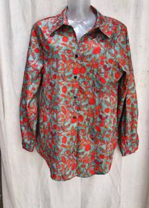 Boho Floral Print Button-Up Shirt