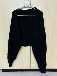 Black Cropped Knit Cardigan