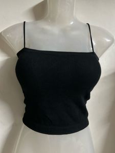 Black Ribbed Spaghetti Strap Crop Top