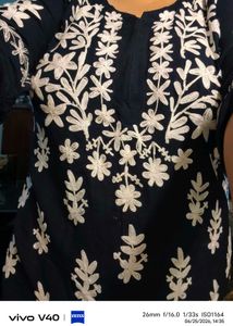 Elegant Black &amp; White Embroidered Kurti Set