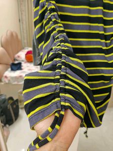 H&amp;M neon Striped Ruched Dress