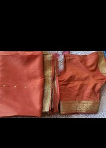Elegant Peach Saree with Gold Border