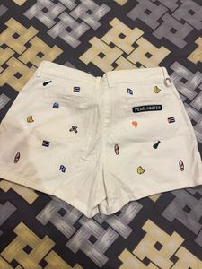 Women's White Embroidered Shorts
