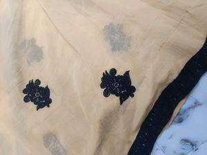 Elegant Peach Saree with Black Embroidery