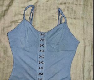 Blue Mini Dress with Hook &amp; Eye Detail