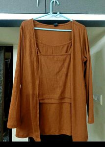 Women's Ribbed Shoulder Straps Top,Shrug &amp; RLshirt