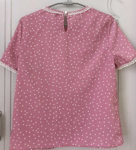 Pink Polka Dot Top with Lace Trim