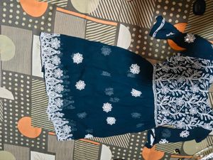 Embroidered Teal Kurta mirror work