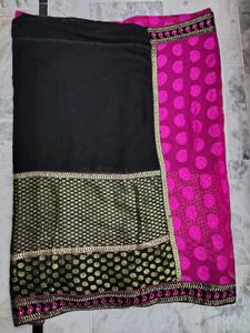 Beautiful Magenta Black Embroidered Saree