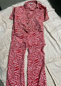 Red Pink Zebra Print Shirt And Pants - Coord Set