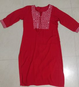 Red Embroidered Tunic Top