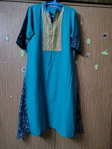 Teal Kurta with Sequined Yoke