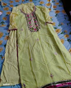 Lime Green Embroidered Kurti With Sharara