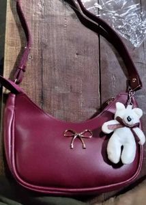 Chic Burgundy Hobo Bag with Charm