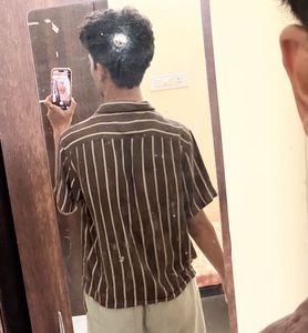 Westside Men's Brown Striped Short Sleeve Shirt