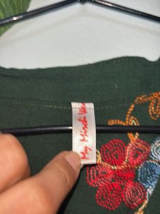 Embroidered Dark Green Peasant Blouse