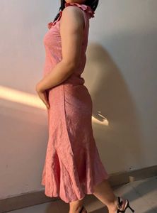 Ruffled Neck Pink Dress