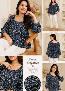 Chic Floral Print Square Neck Top