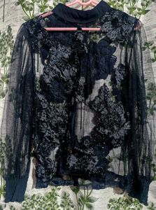 Sheer Floral Embellished Top