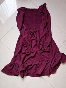 Burgundy Mini Dress - Ruffle Hem
