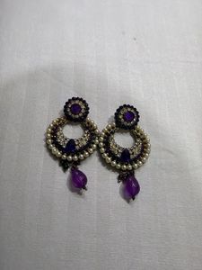 Elegant Purple & Pearl Drop Earrings