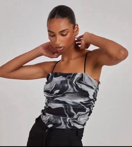 Abstract Marble Print Ruched Top