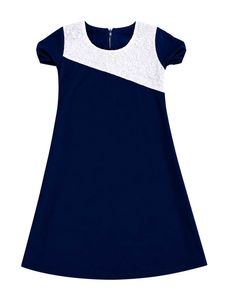 Navy Blue Dress with White Lace Accent