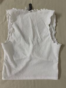 White Textured Top with Lettuce Hem