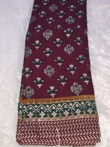 Burgundy Floral Dress Material without blouse