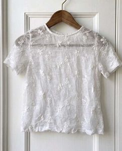 Sheer White Embroidered Top