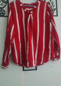 Red and White Striped Long Sleeve Top