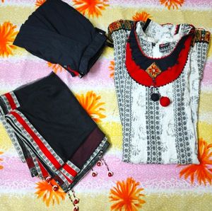 White n Black Anarkali Suit