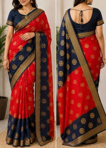 Elegant Red & Navy Blue Saree