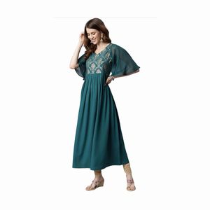 Teal Green | V-Neck | Flared sleeve kurta