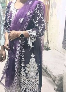 Beautiful Purple Embroidered Kurti Set